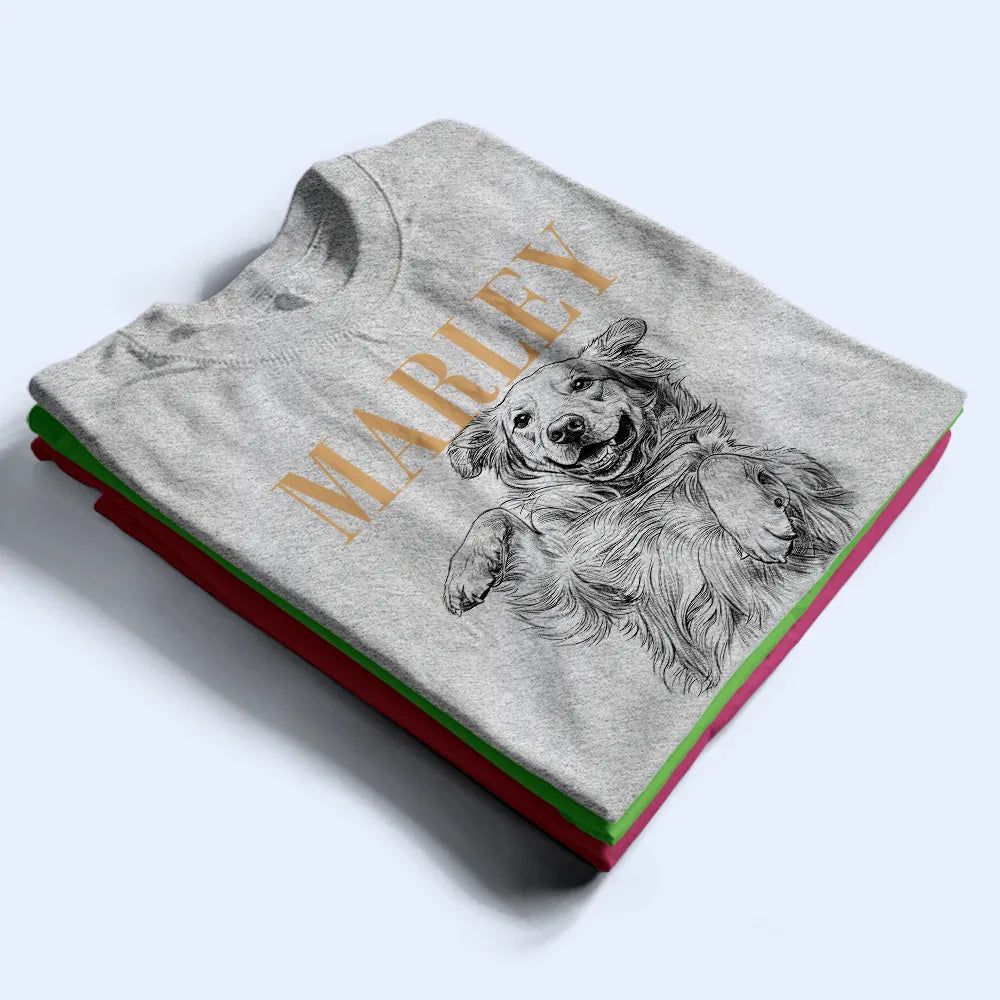 Custom Photo White Pencil Sketch Art Dog Cat Portrait - Personalized T Shirt