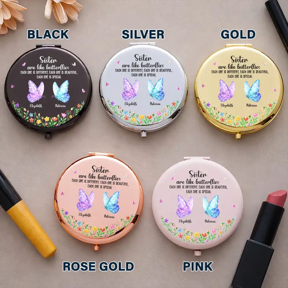 Sisters Are Like Butterflies Crystal Effect - Personalized Compact Mirror