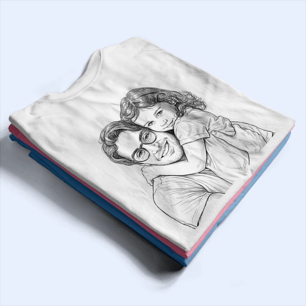 Custom Photo Pencil Sketch Portrait A Dad And His Girls Multiple - Personalized T Shirt