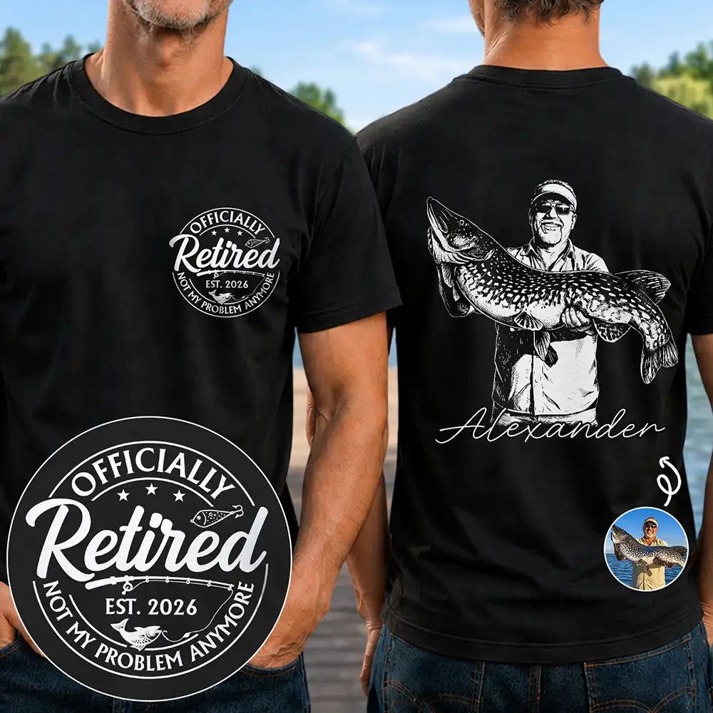 Custom Photo White Pencil Sketch Art O'Fishally Retired - Personalized T Shirt