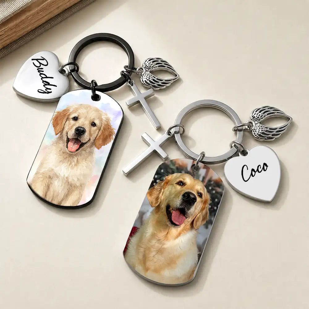 Custom Photo Dog Cat Portrait Art - Personalized Stainless Steel Keychain
