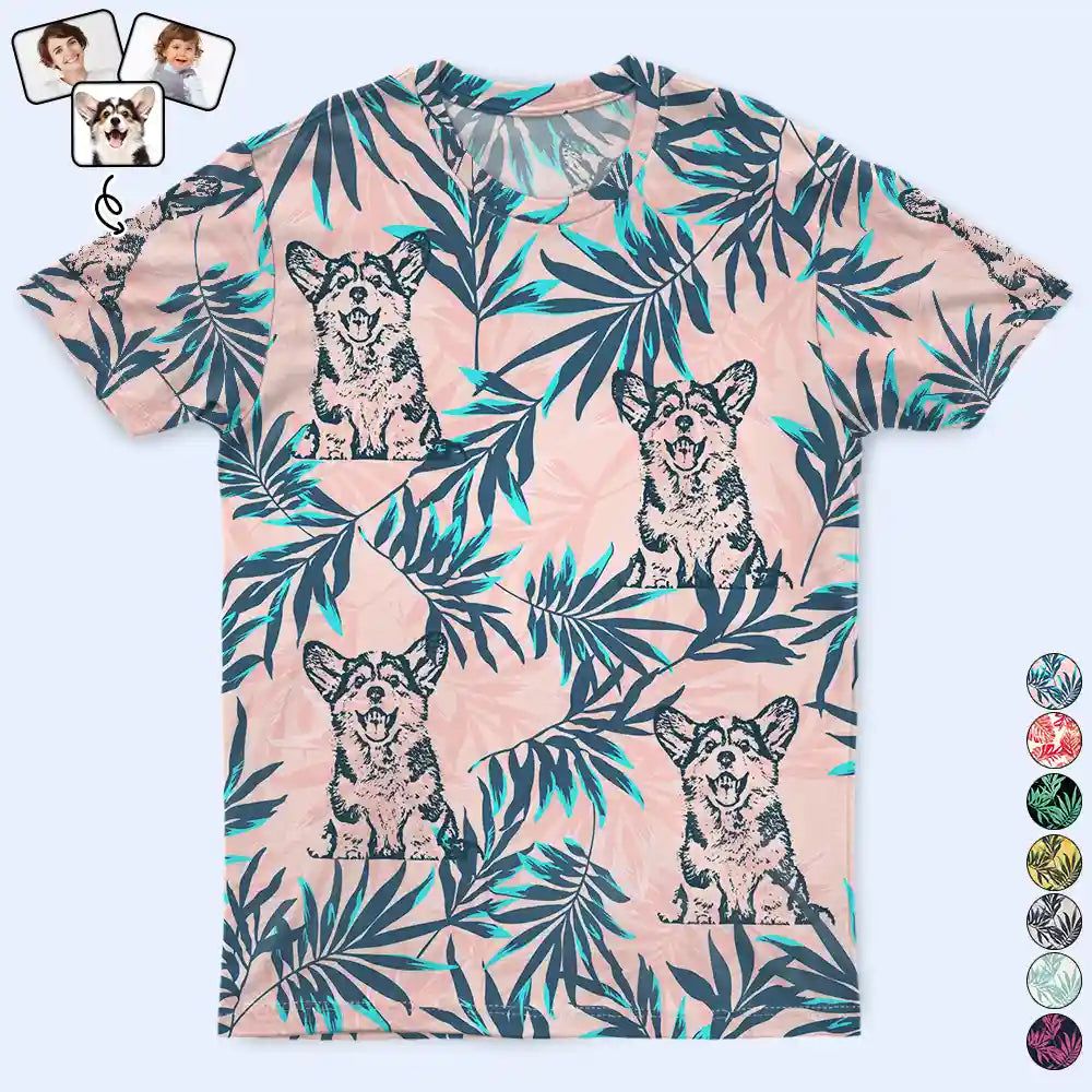 Custom Photo Pencil Drawing Palm Leaf Vacation Vibe - Personalized Full Print T Shirt