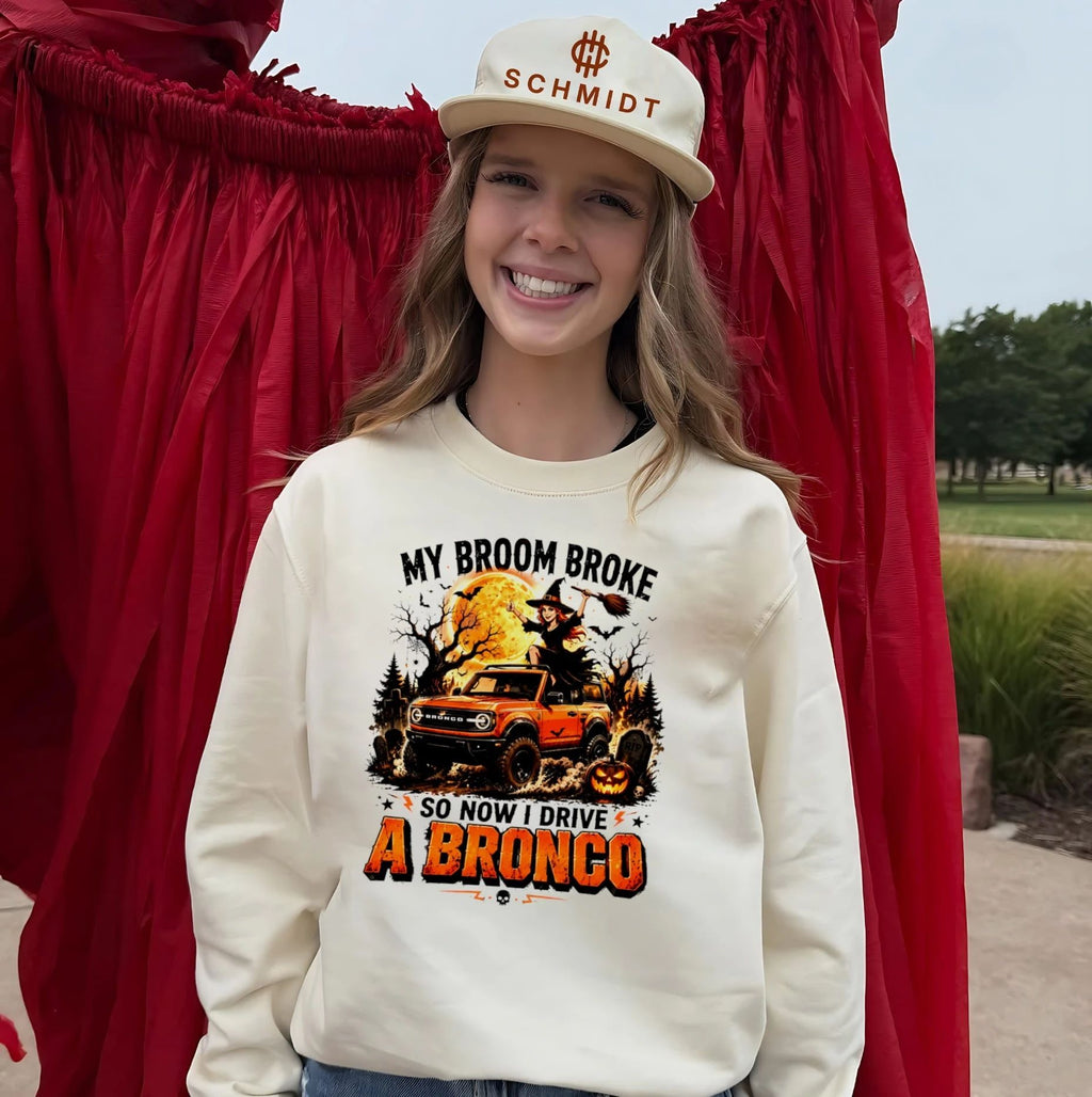 My Broom Broke So Now I Drive a Ford Bronco Halloween Witch shirt