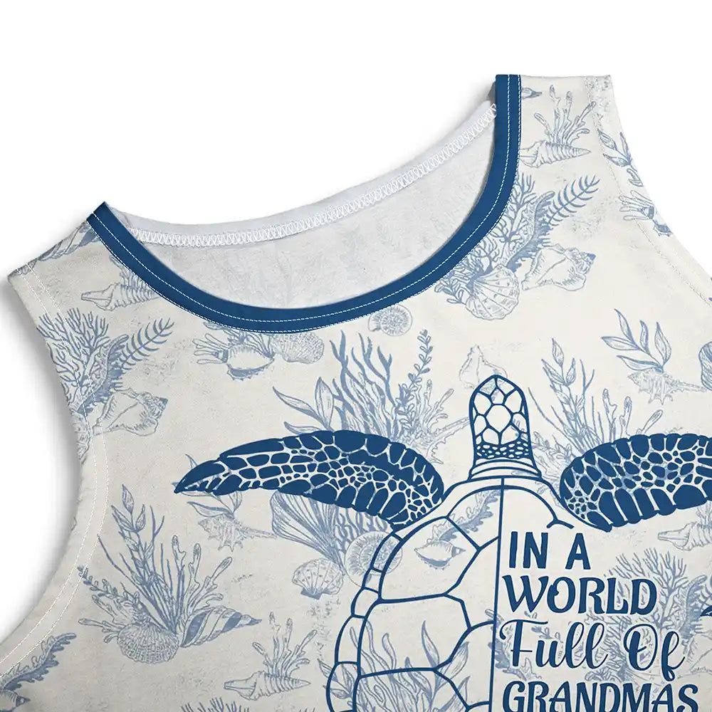 Toile De Jouy World Full Of Grandmas - Personalized Sleeveless Tank Dress