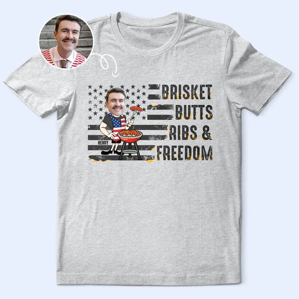 Custom Photo American Flag Brisket Butts Ribs Freedom - Personalized T Shirt