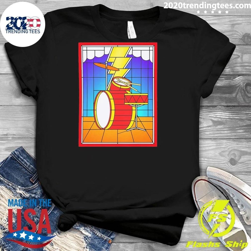 Stained Glass Drum Kit Rock Music Graphic Tee Shirt