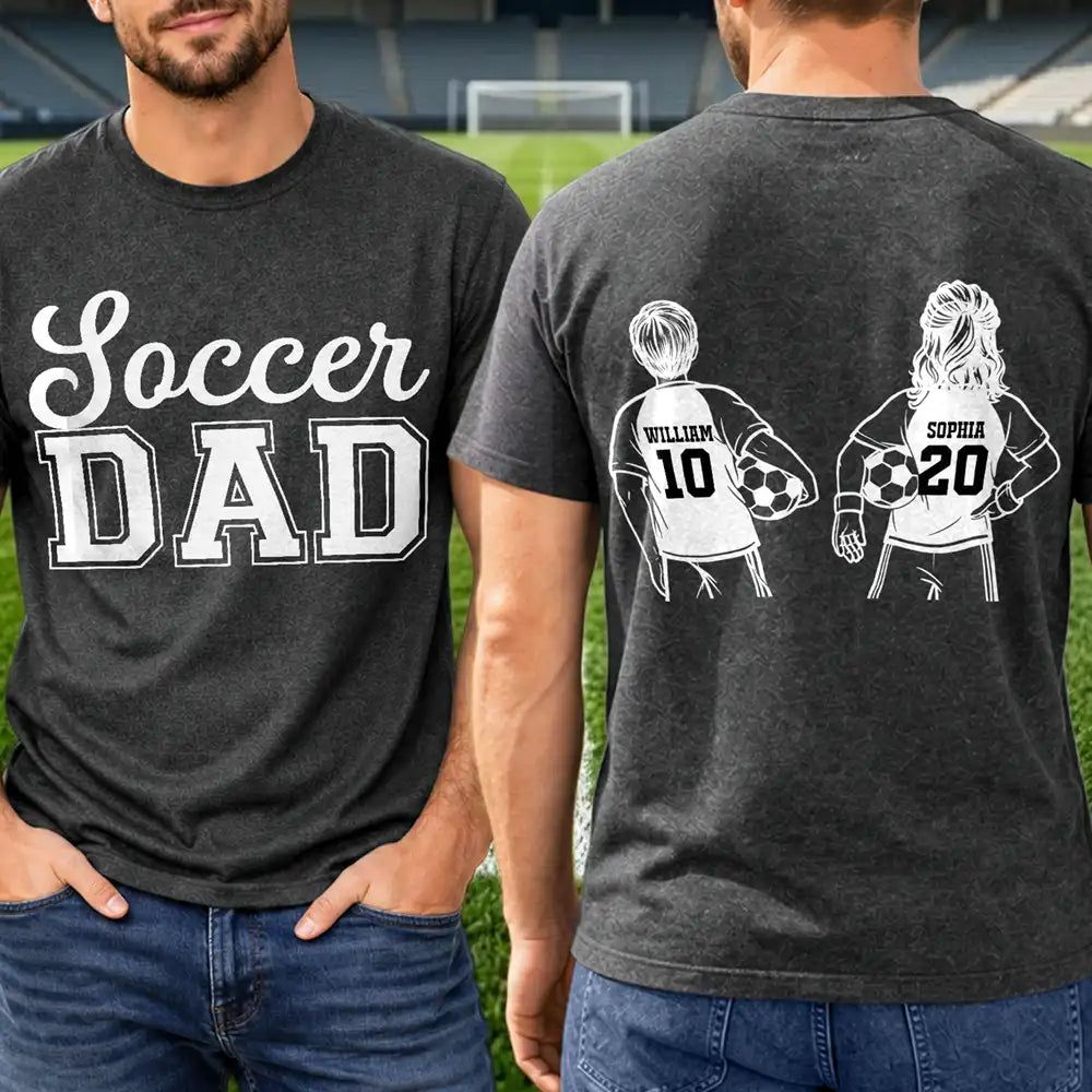Soccer Football Dad Papa Kids Backside Line Art - Personalized T Shirt