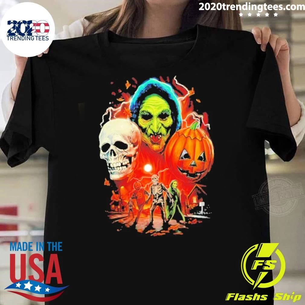 Halloween Mischief Silver Skull And Pumpkin Shirt