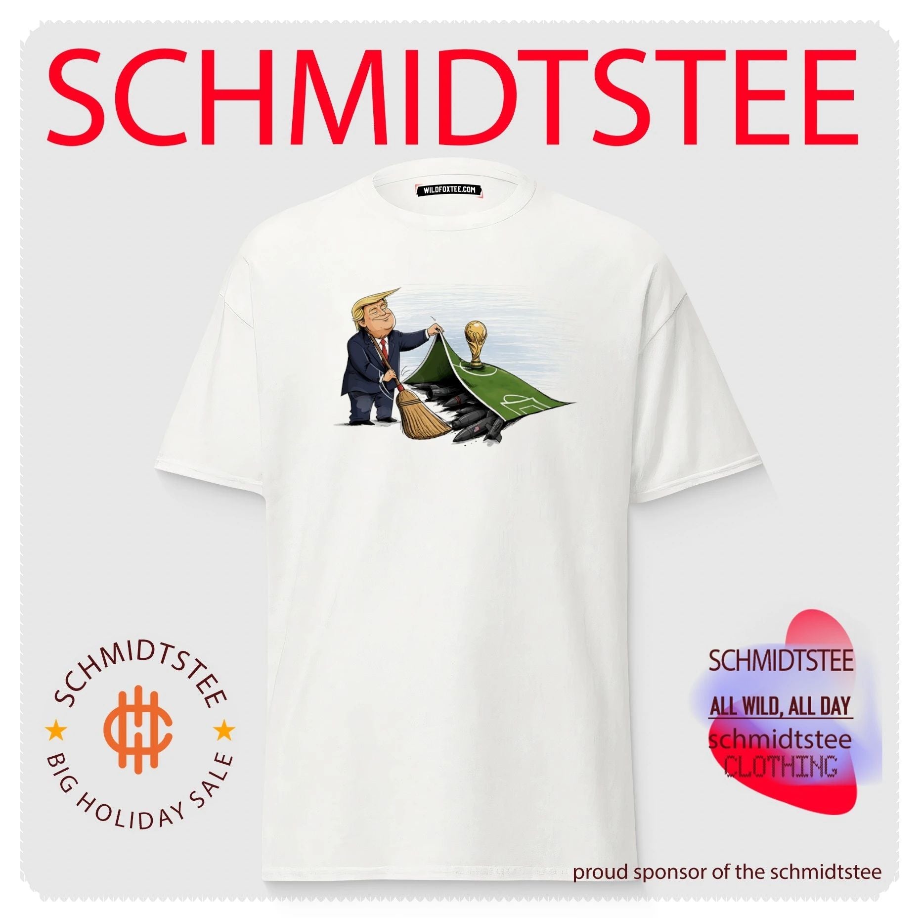 Trump versus Hormuz beside World Cup illustration shirt