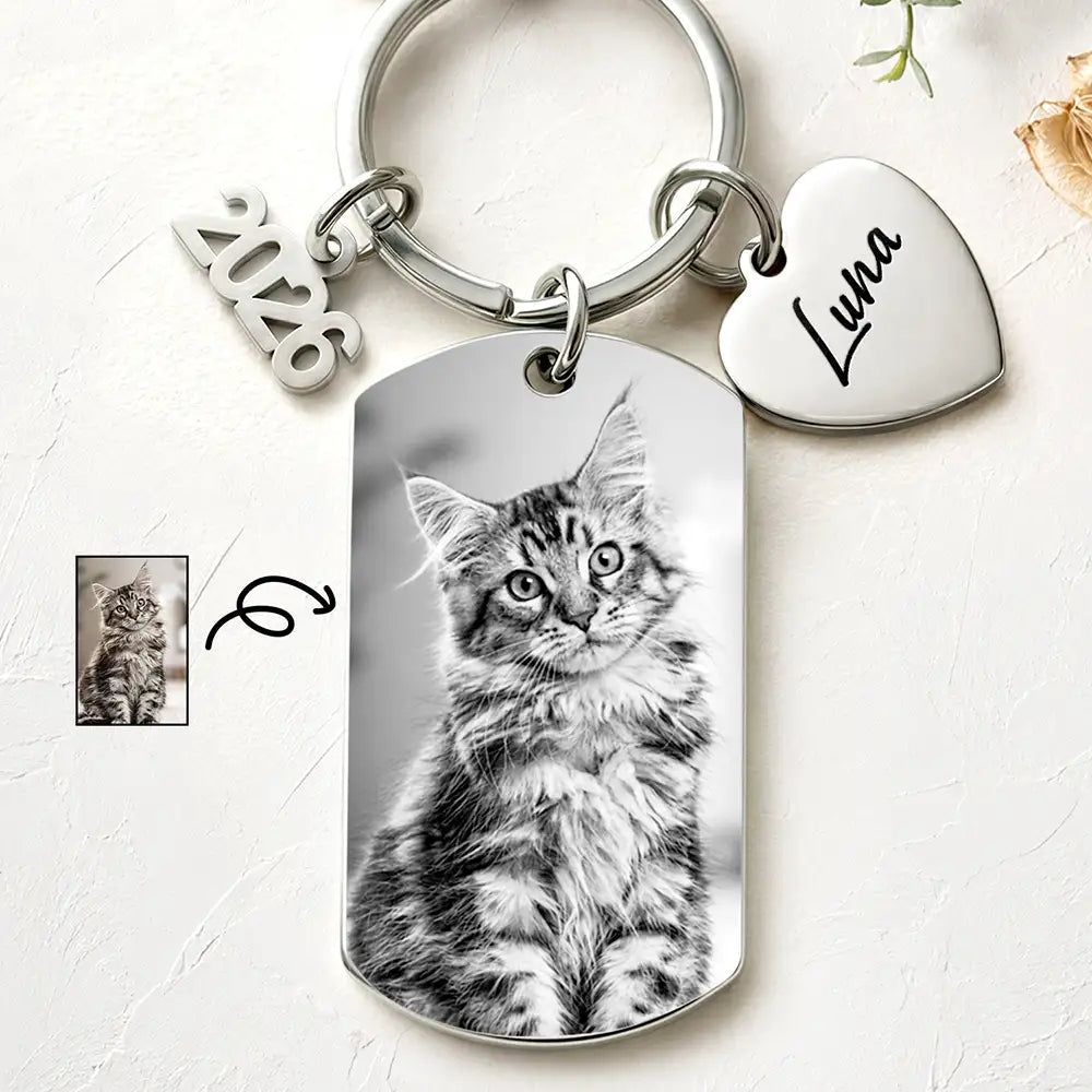 Custom Photo Dog Cat Portrait Art - Personalized Stainless Steel Keychain