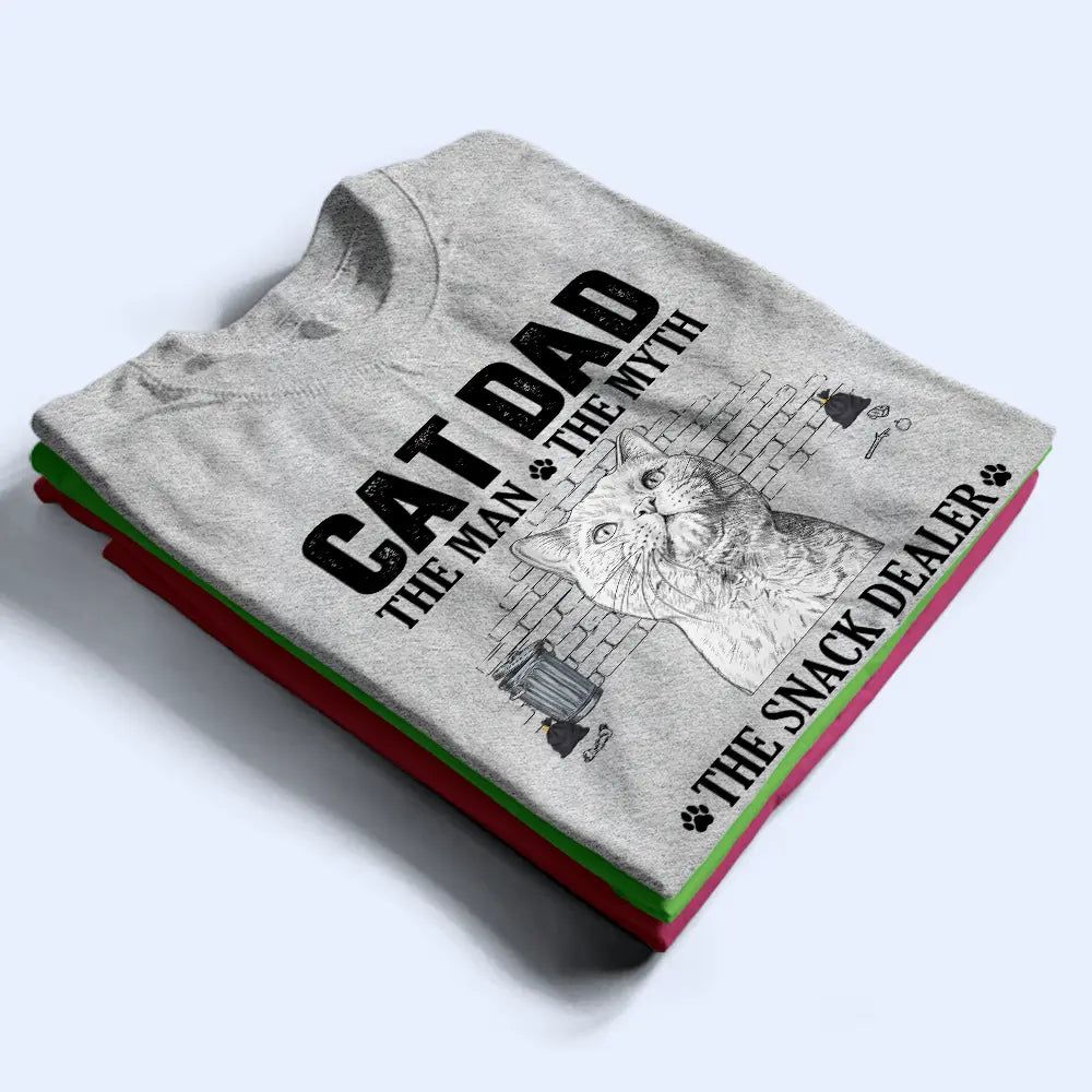 Custom Photo Pencil Sketch Art Cat Dad The Man The Myth The Snack Dealer - Personalized T Shirt