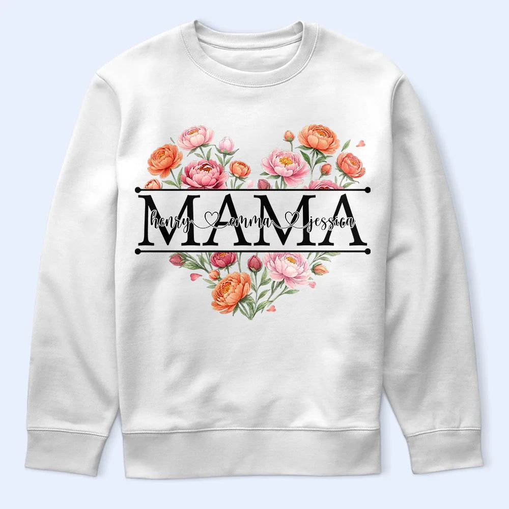 Mom Grandma Birth Flower Heart - Personalized T Shirt