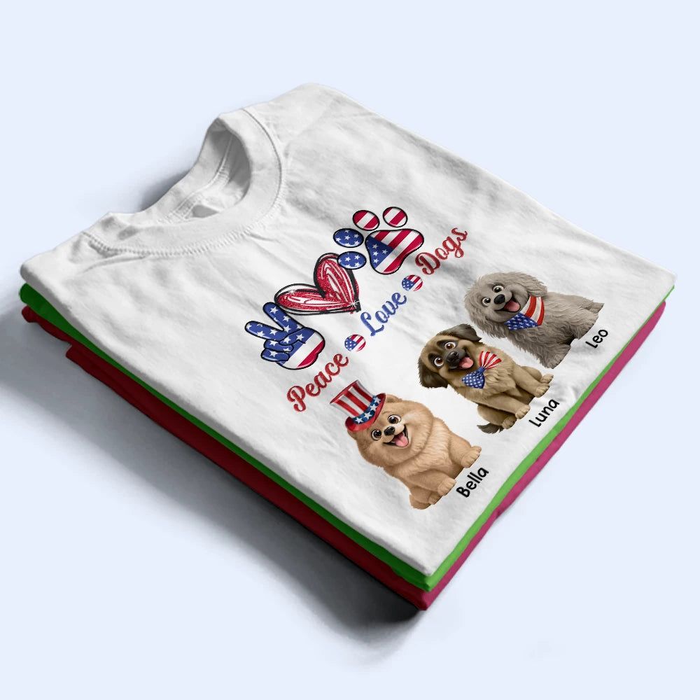 Stars And Stripes Peace Love Cats - Personalized T Shirt