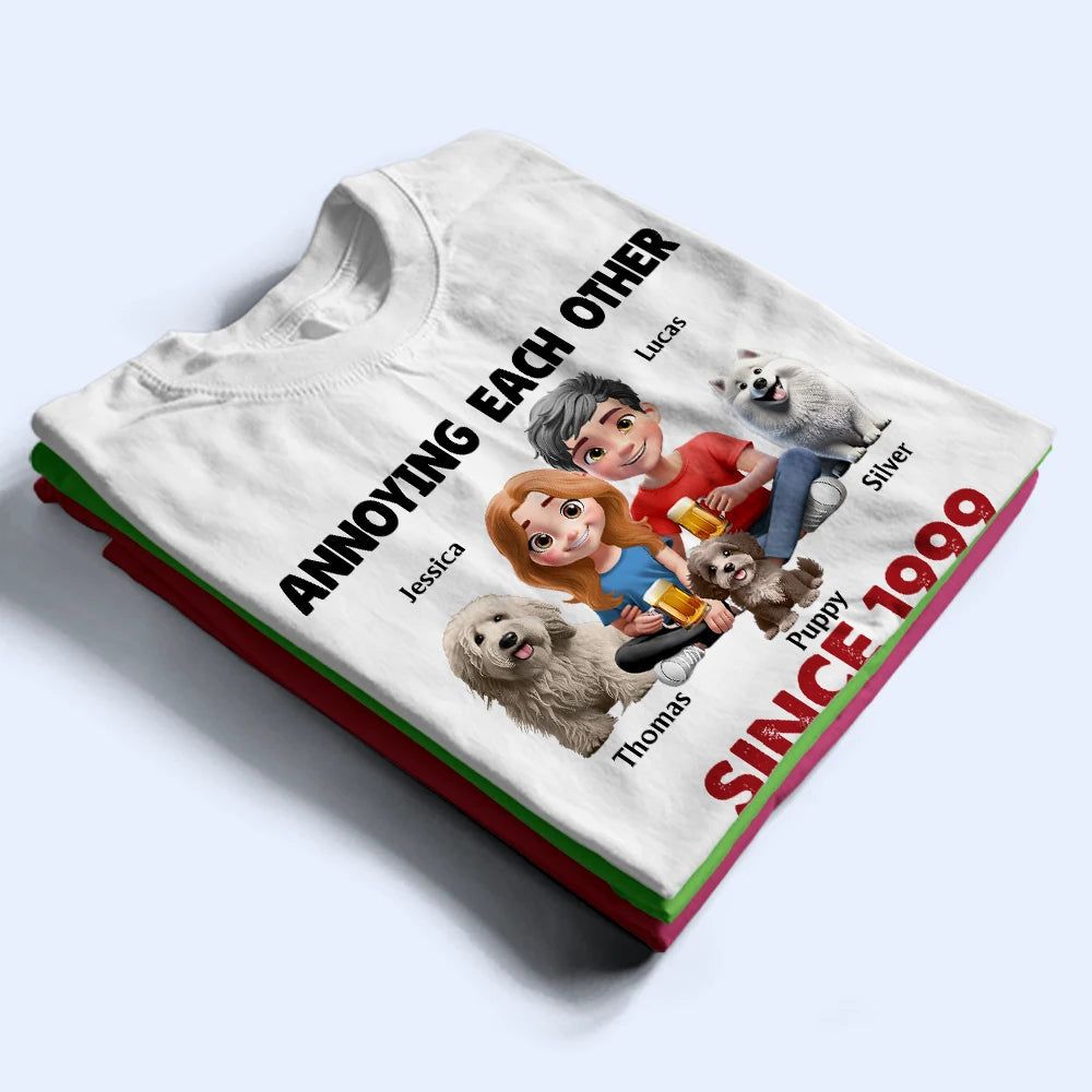 Couple Annoying Each Other With Dogs - Personalized T Shirt