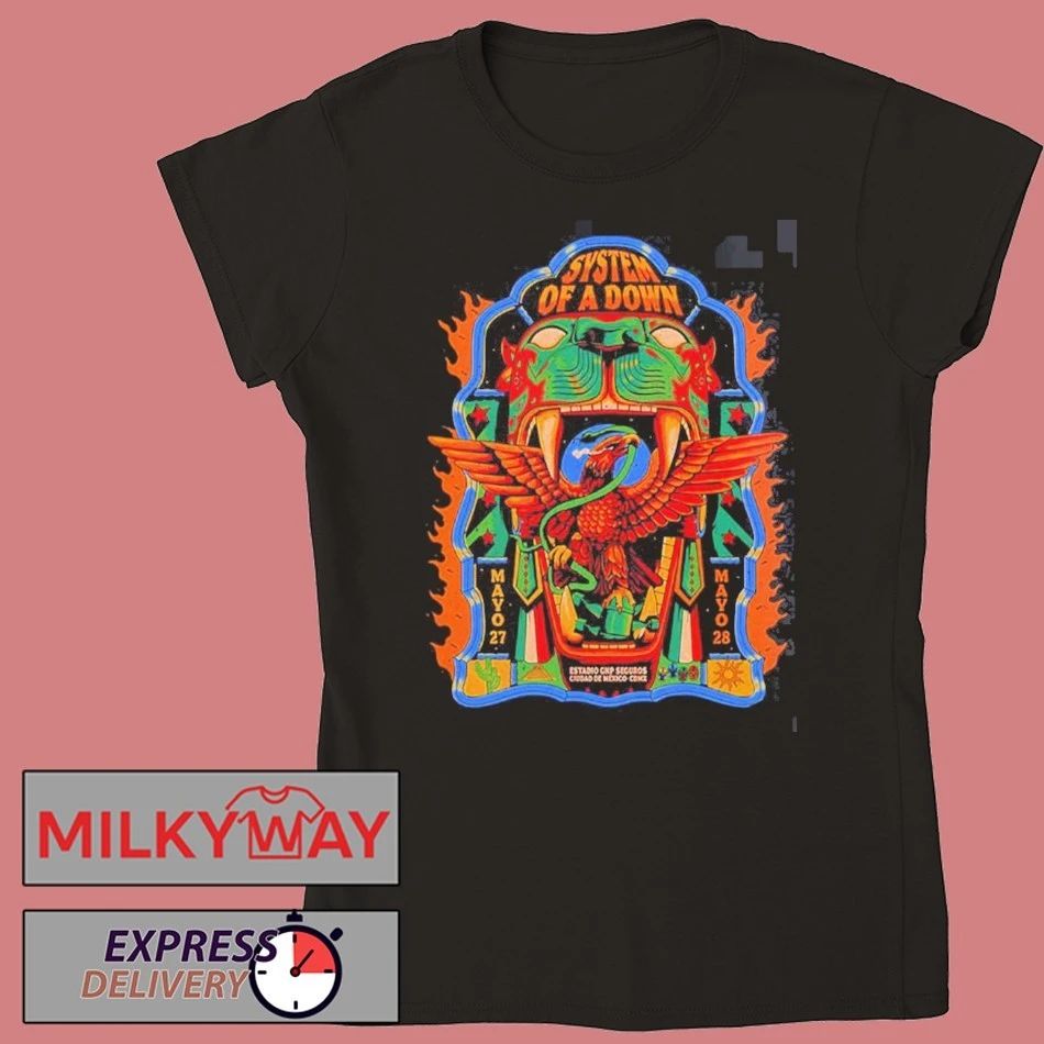 System Of A Down CDMX Mexico 2026 Merch De Jonas Santos At Estadio GNP Seguros On 27 And 28 May 2026 Two Sided T-Shirt