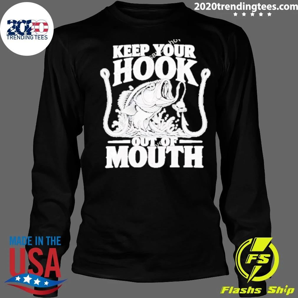 Keep Your Hook Out Of Mouth Bass Water Splash Large Angling Line Art Distressed Shirt