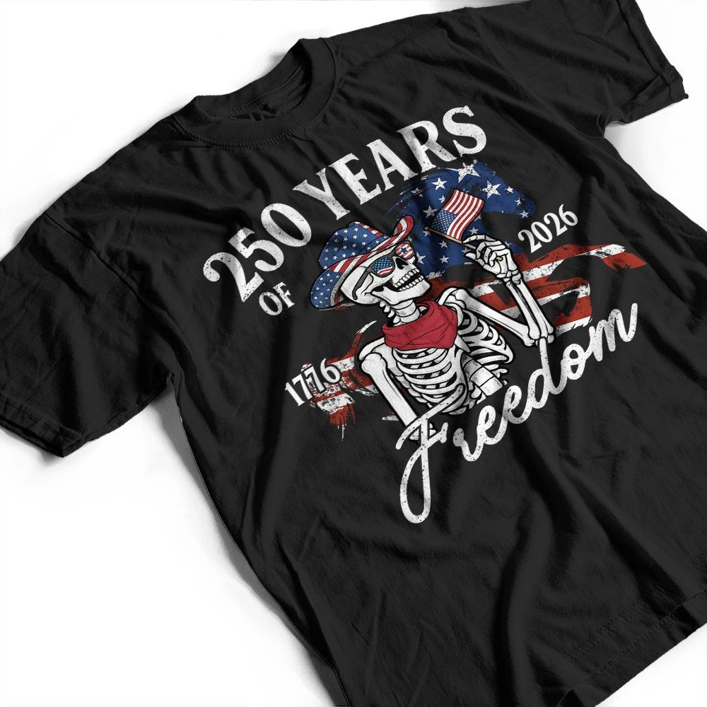 America 250 Years Of Freedom Cowboy Skeleton - T Shirt