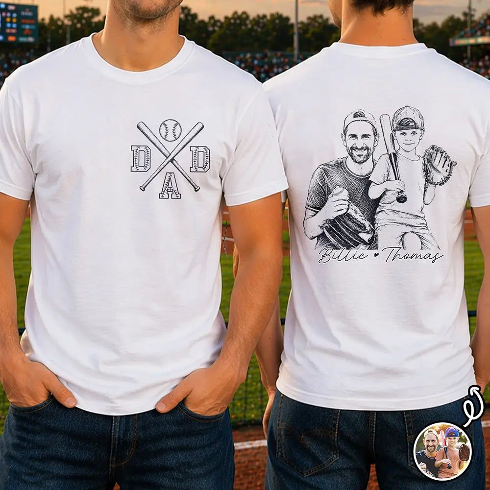 Custom Photo Pencil Sketch Dad Est Year Crossed Arrows - Personalized T Shirt