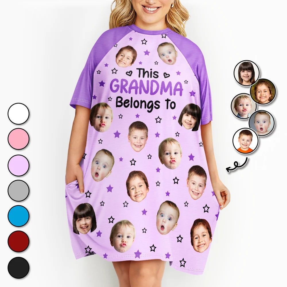 Custom Photo This Grandma Mom Belongs To Funny Kids Pet - Personalized Women's Sleep Tee