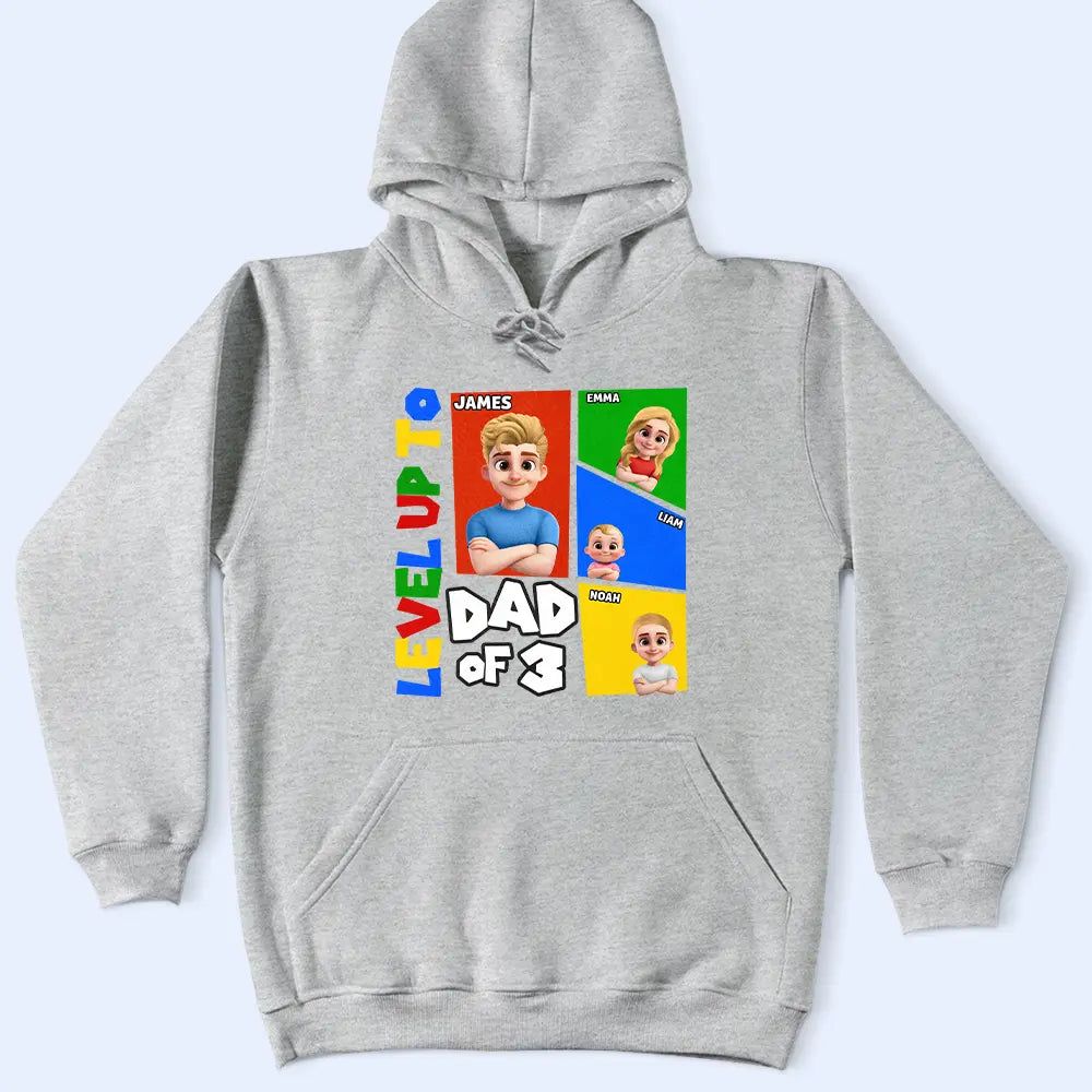 Level Up To Dad Of Two Basic Color Arcade Theme - Personalized T Shirt