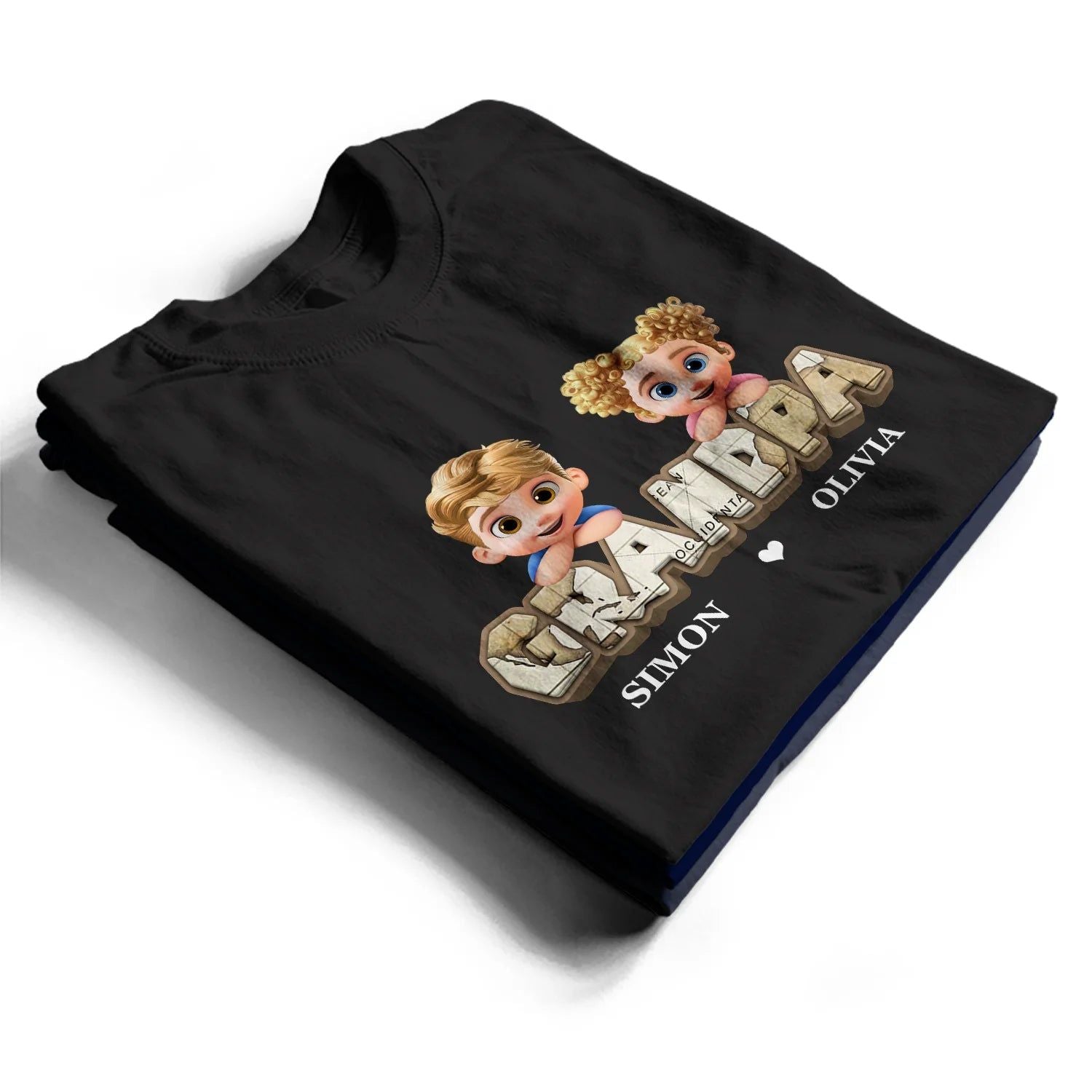 Vintage Map Grandpa Papa Dad 3D Effect Kids - Personalized T Shirt