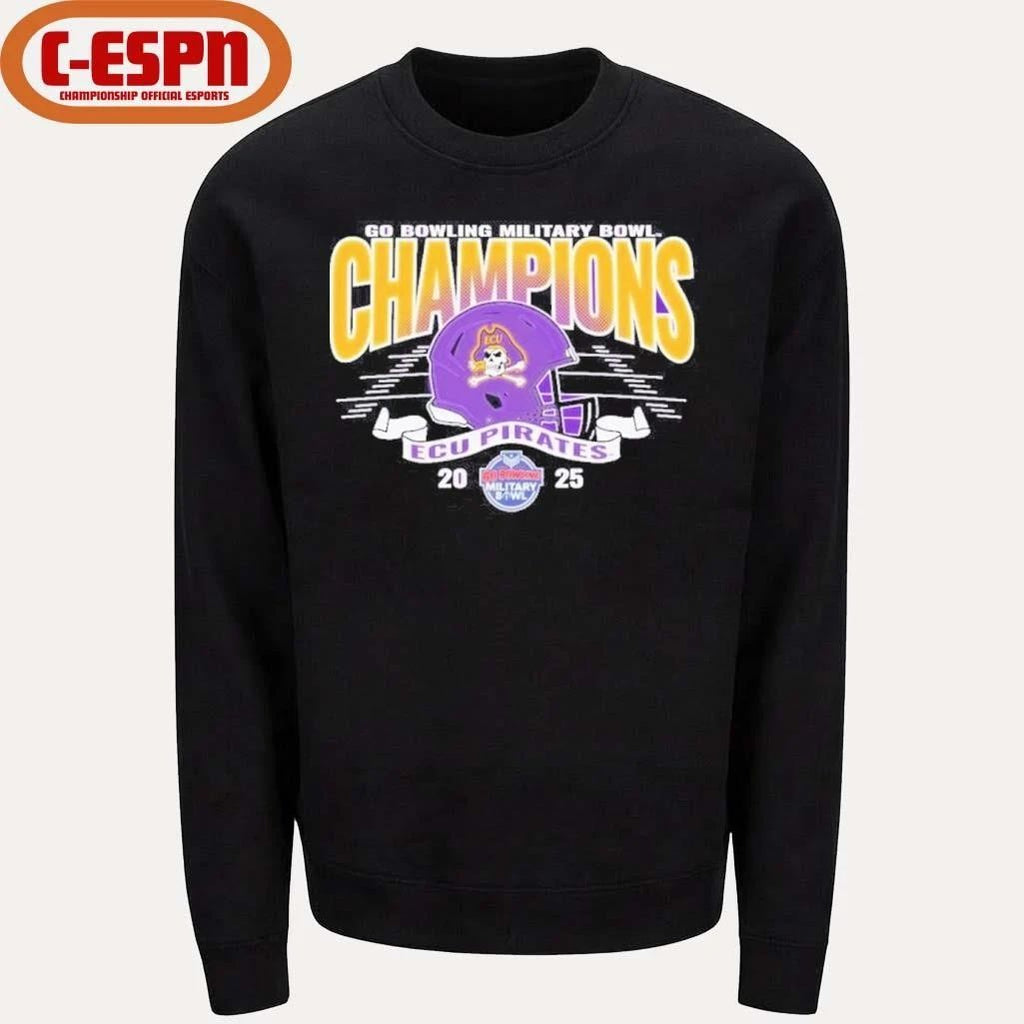 ECU Pirates 2025 Military Bowl Champions Helmet T-Shirt