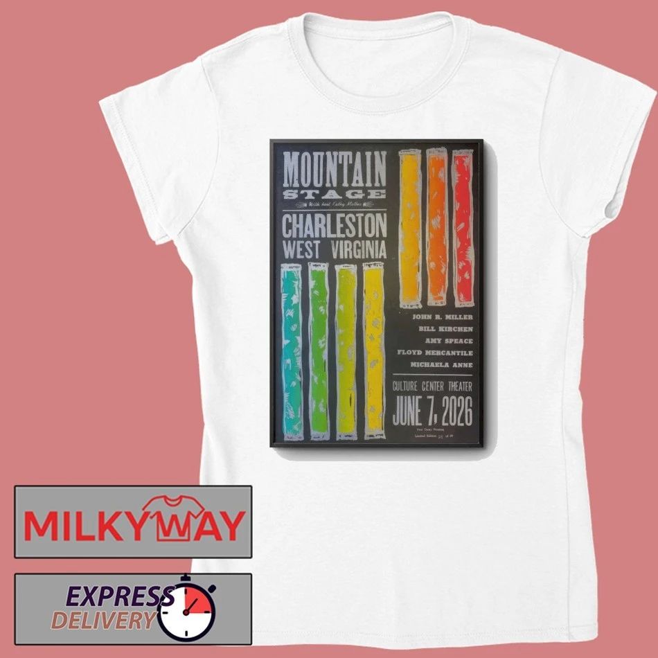 John R. Miller, Amy Speace, Floyd Mercantile, Peter Mulvey, Jenna Nicholls, Michaela Anne, and Bill Kirchen Mountain Stage June 7 2026 Poster shirt