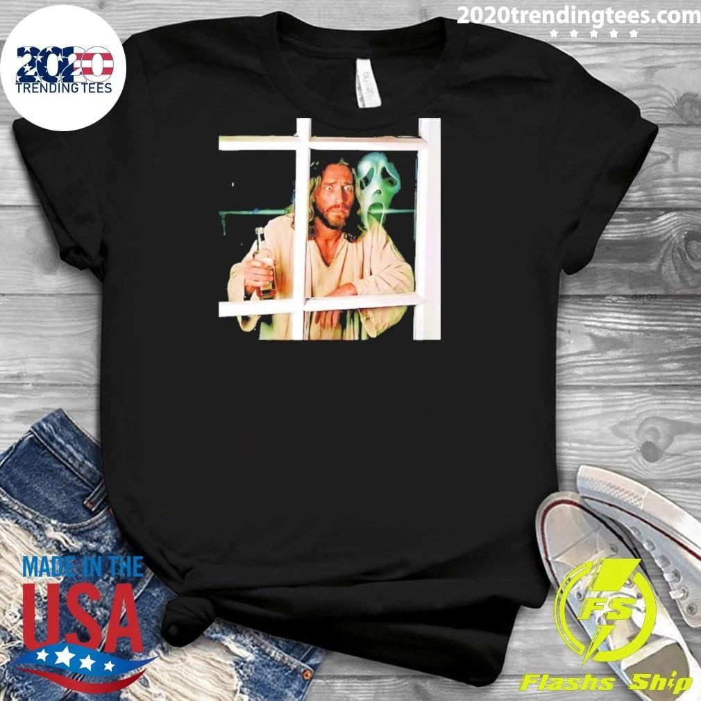 Jesus Drinking Whiskey With Ghostface Killer Funny Shirt