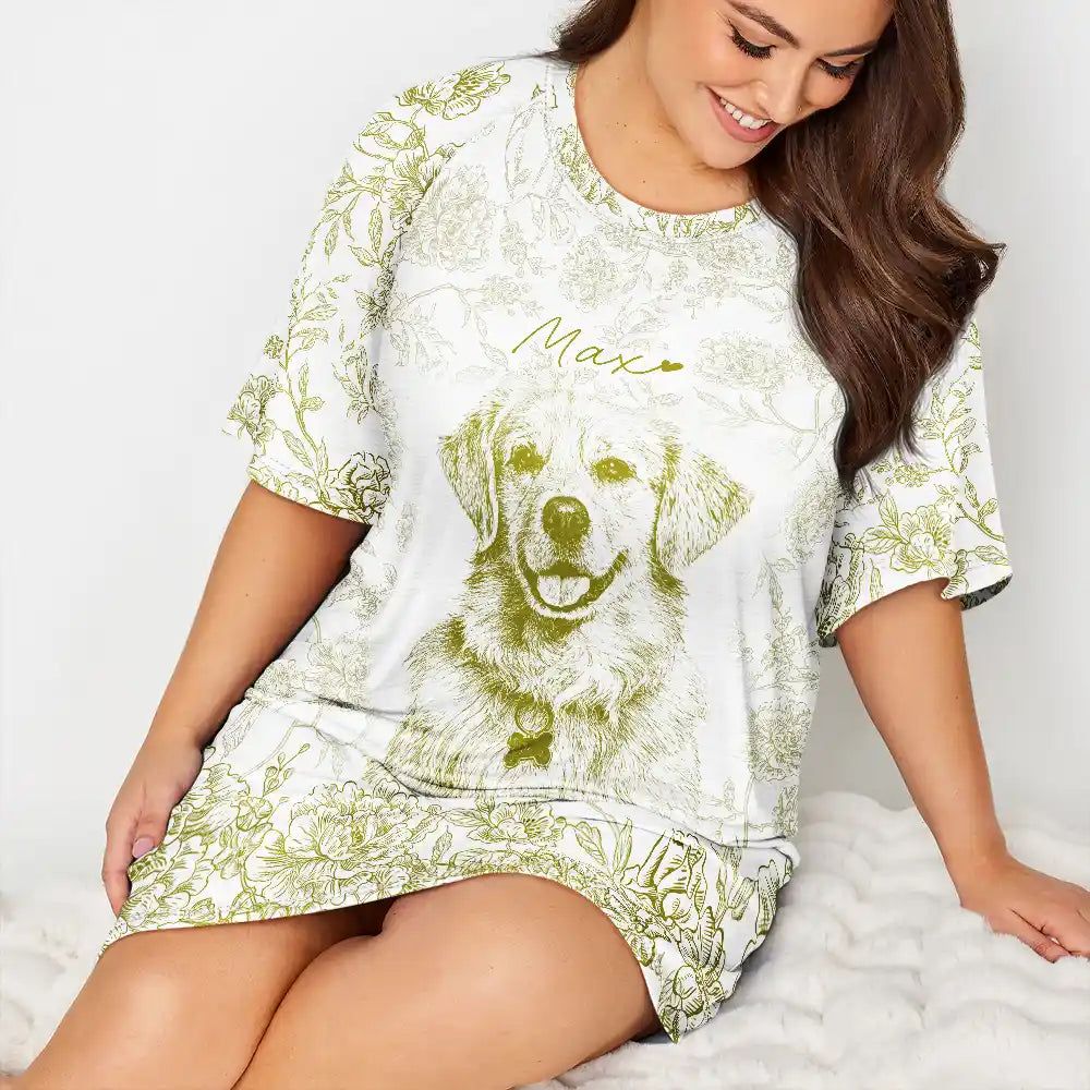 Custom Photo Pencil Sketch Mom Grandma Pet Portrait - Personalized Women's Sleep Tee