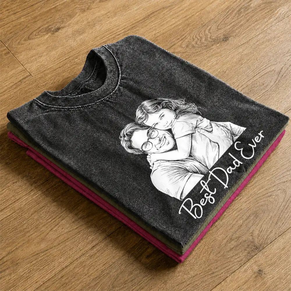Custom Photo White Pencil Sketch Art Ink Drawing Best Dad Mom Ever - Personalized Vintage Washed T Shirt