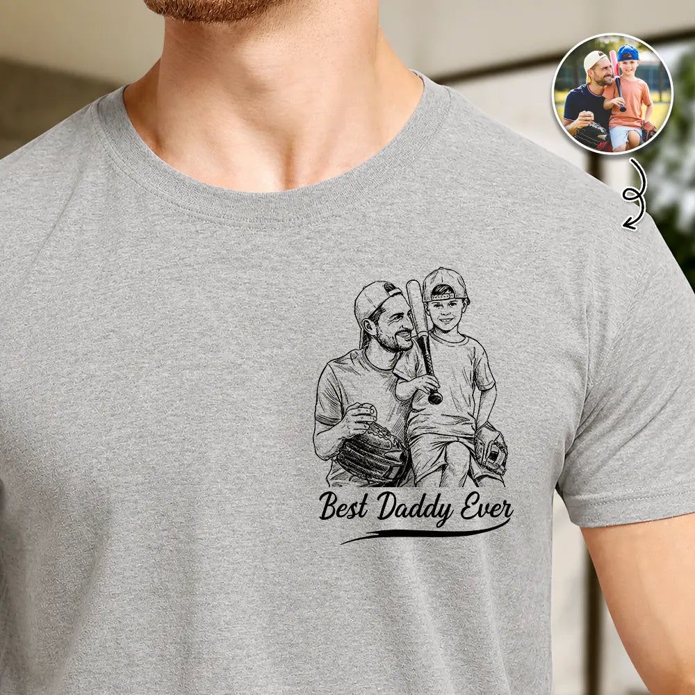 Custom Photo Pencil Sketch Best Baseball Dad Ever - Personalized T Shirt