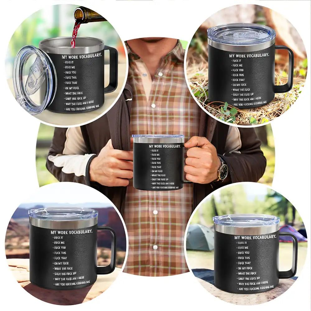 3D Effect Funny Chicken F-CAW-F My Work Vocabulary - Personalized 14oz Stainless Steel Tumbler With Handle