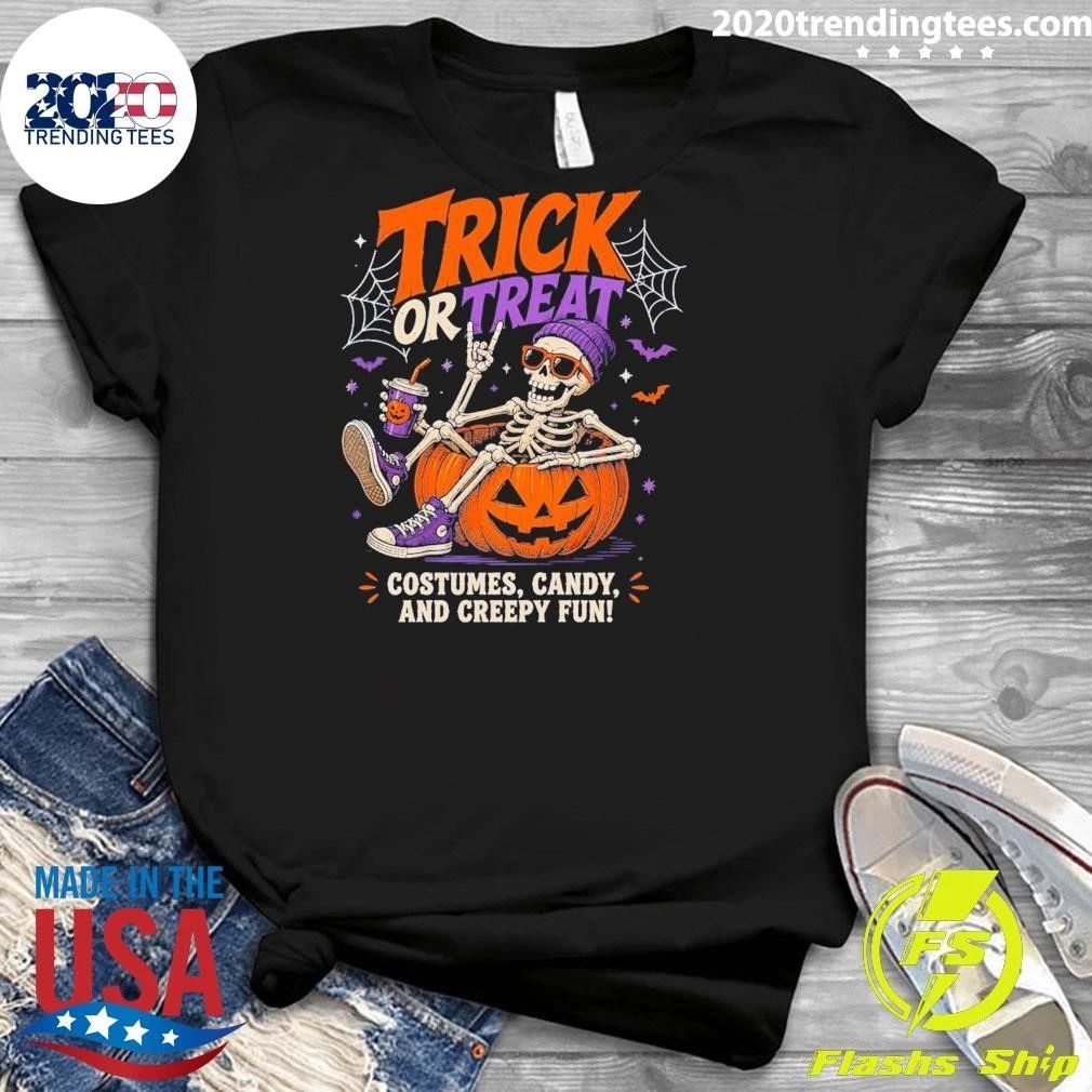 Skeleton Halloween Trick Or Treat Costumes, Candy, and Creepy Fun Shirt