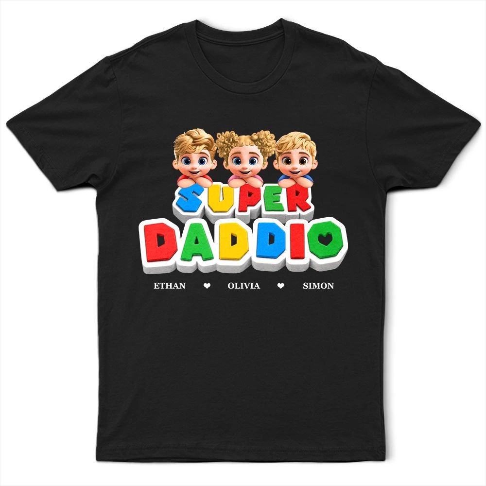 Super Dad Papa Arcade Retro 3D Effect - Personalized T Shirt