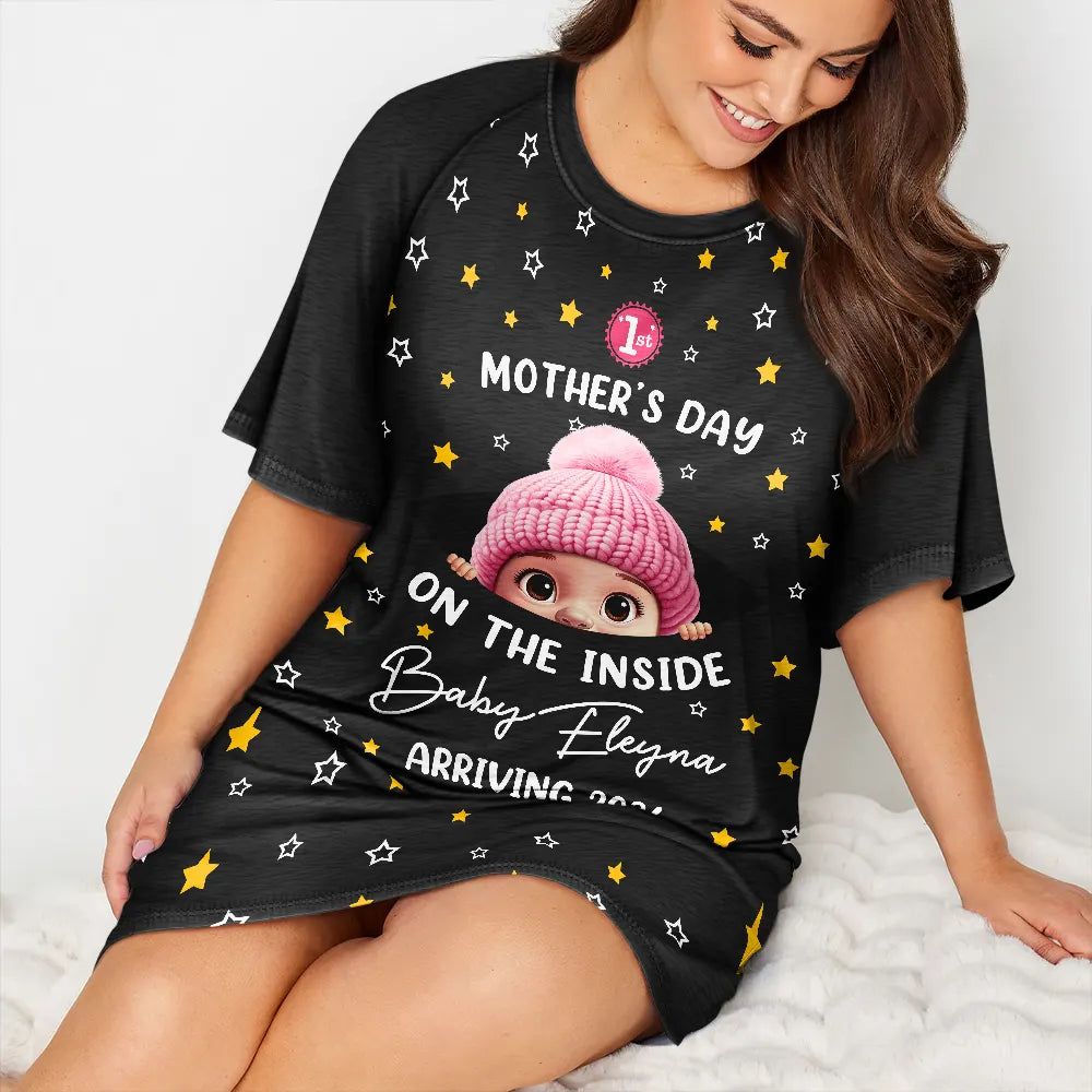 Baby First Year On The Inside With Mom - Personalized Women's Sleep Tee