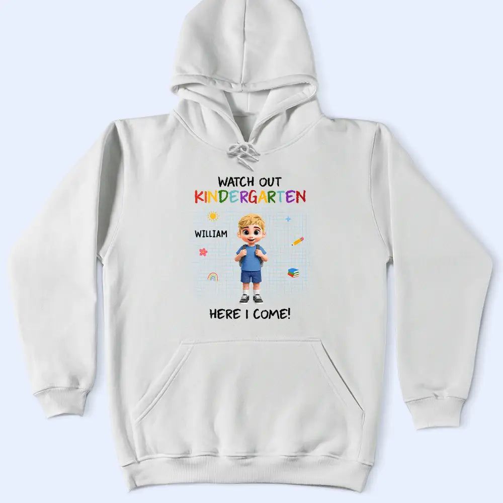 Watch Out Kindergarten Kid With Backpack - Personalized T Shirt