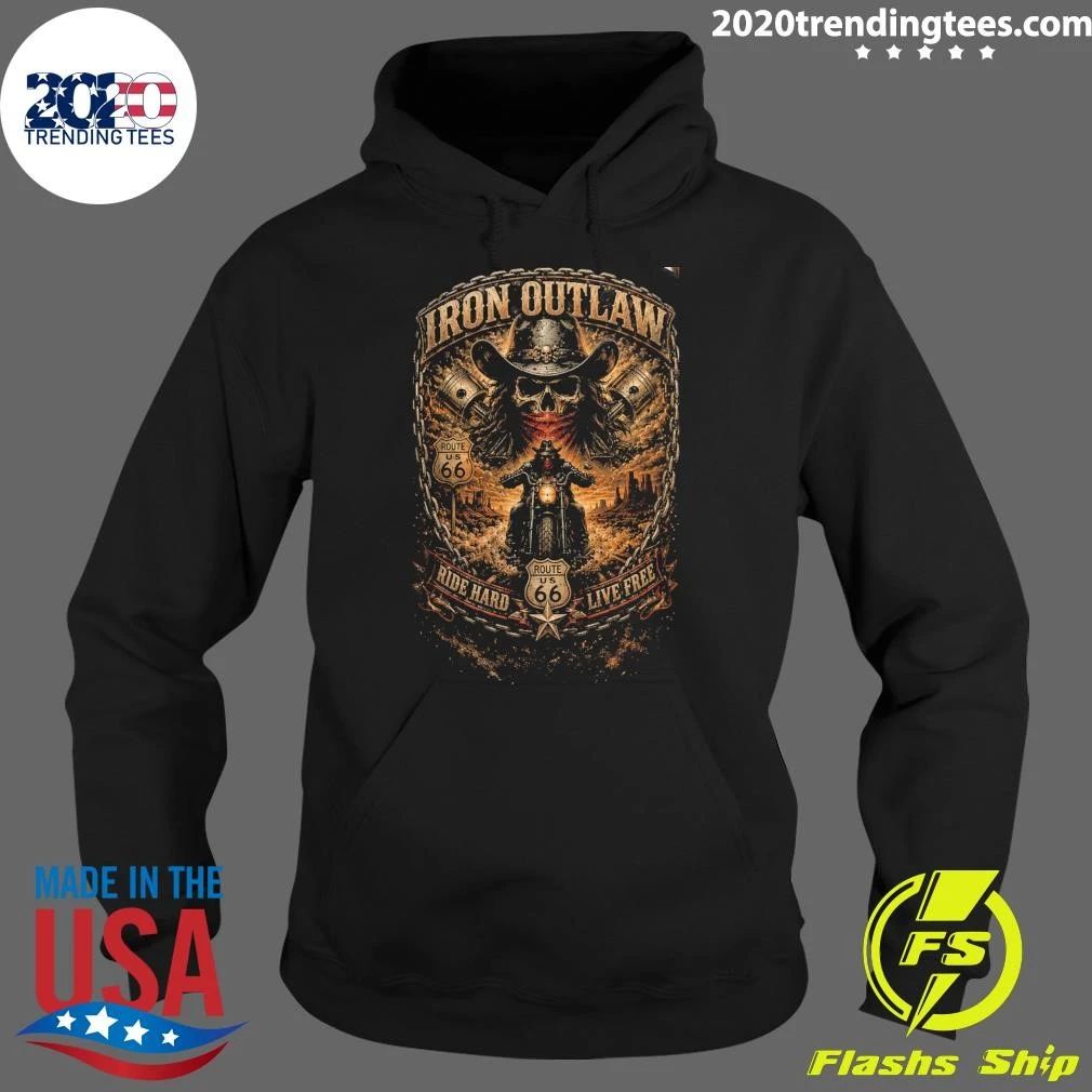 Cowboy Skull Iron Outlaw Route US 66 Motorcycle Shirt