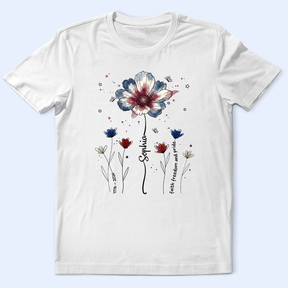 Patriotic Birth Flower Faith Freedom Pride - Personalized T Shirt