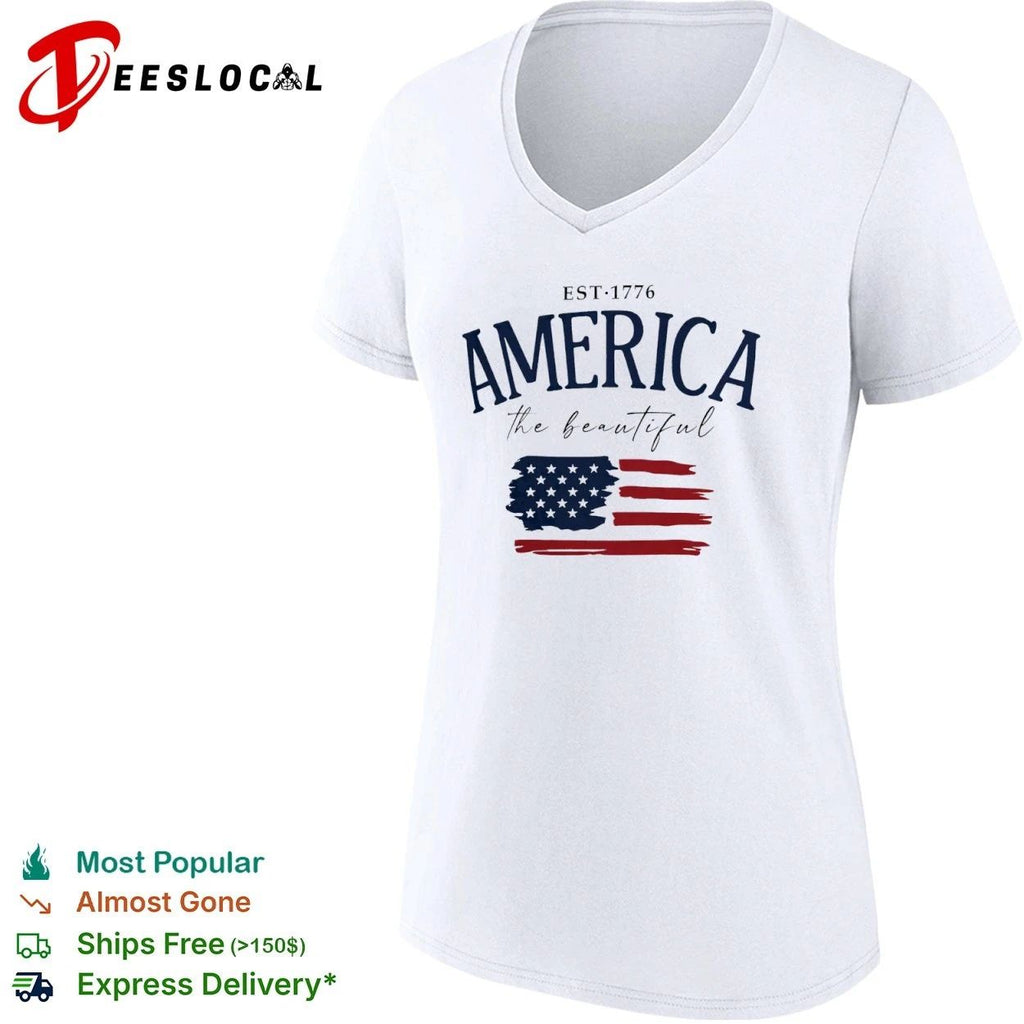 America the Beautiful Est 1776 Brush Stroke USA Flag T-shirt