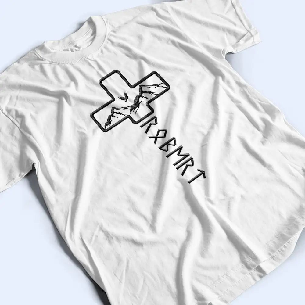 Faithful Cross And Name In Viking Runes - Personalized T Shirt