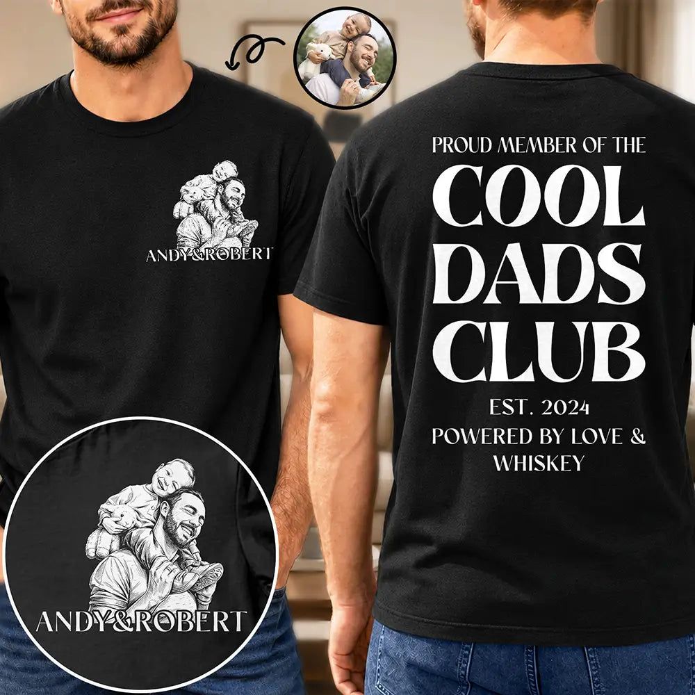 Custom Photo Pencil Sketch Art Cool Dads Club Powered By Love - Personalized T Shirt