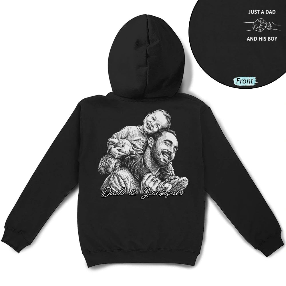Custom Photo Pencil Sketch Dark Just A Dad And His Girl - Personalized T Shirt
