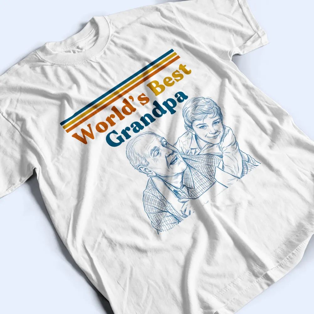 Custom Photo Pencil Sketch World's Best Dad Retro - Personalized T Shirt