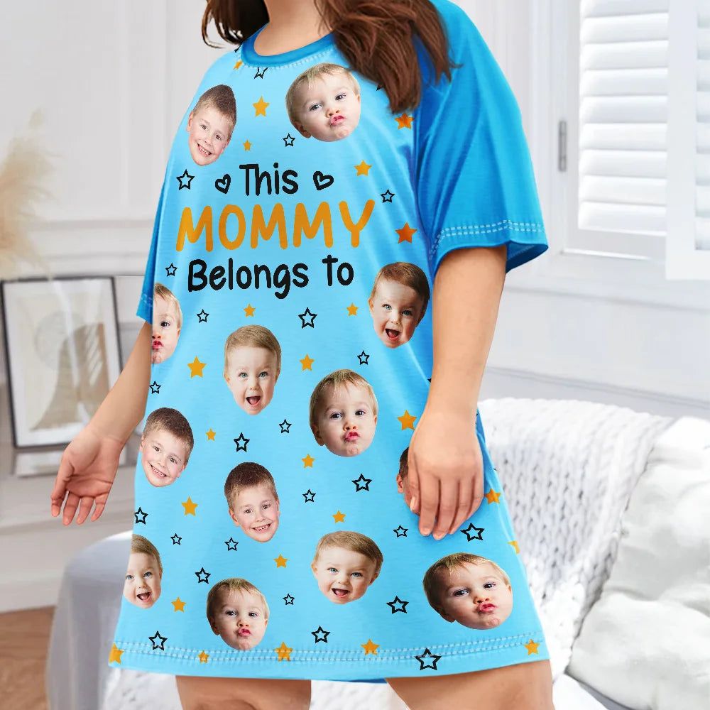 Custom Photo This Grandma Mom Belongs To Funny Kids Pet - Personalized Women's Sleep Tee