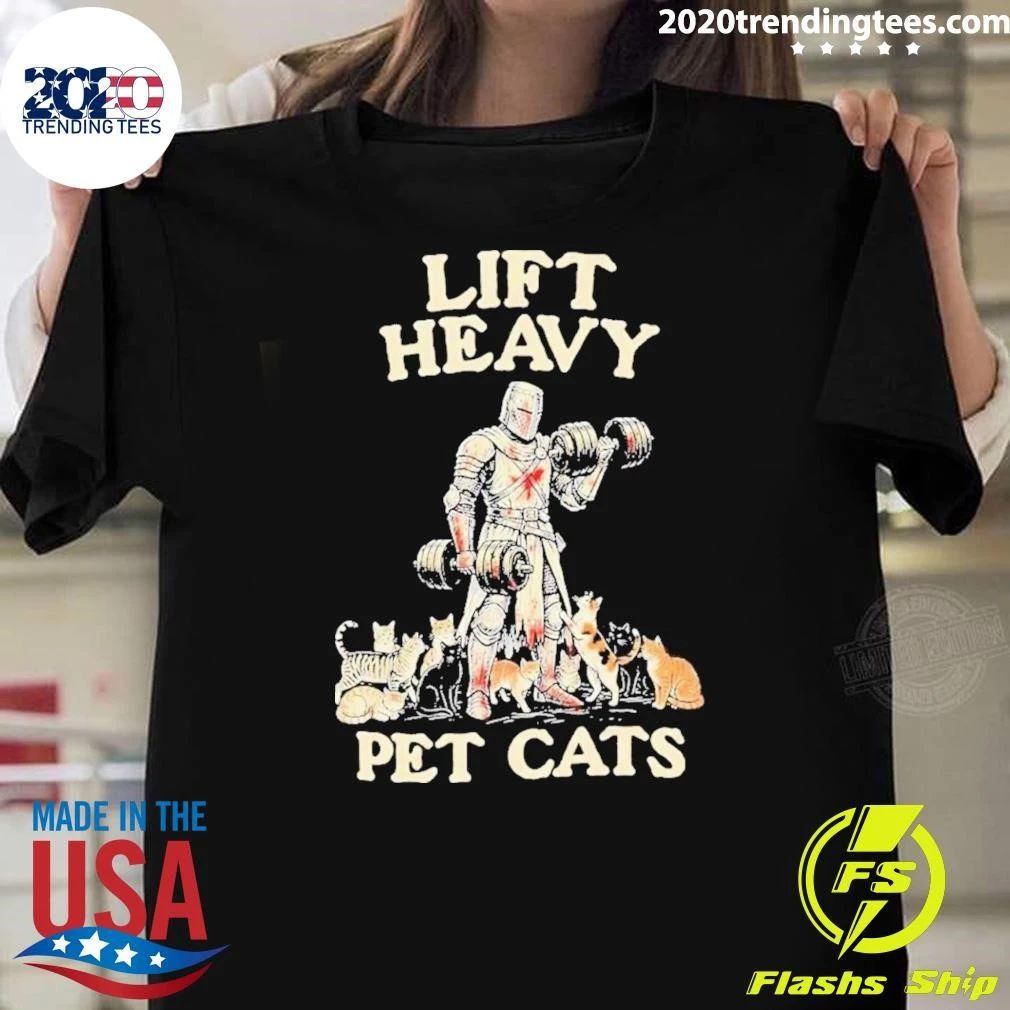 Lift Heavy Pet Cats Crusader Knight Gym Lifting Workout Cat Lover Shirt