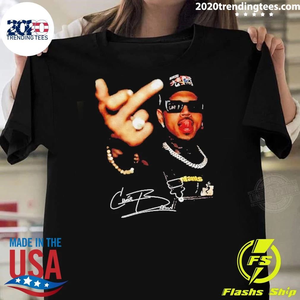 Chris Brown Rap Celebrity Middle Finger Signature Graphic Shirt