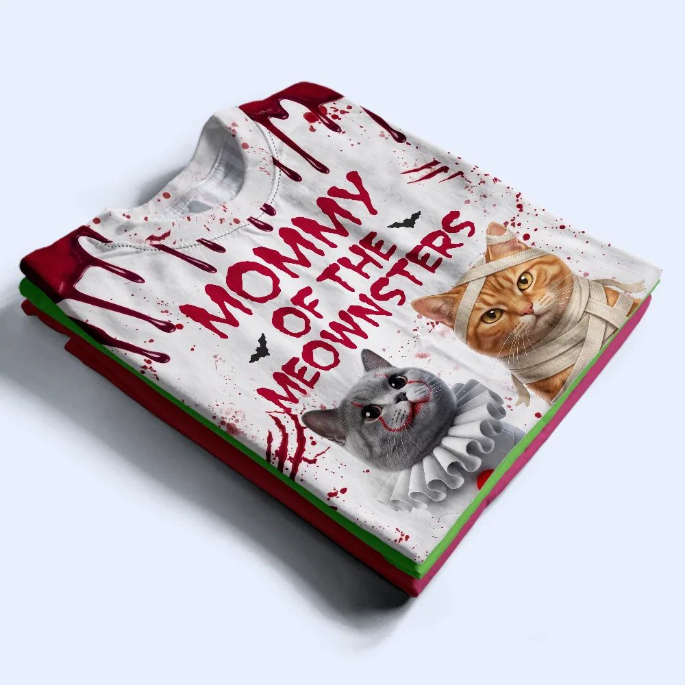 Custom Photo 3D Halloween Themed Pet Mommy Of The Meownsters - Personalized Full Print T Shirt