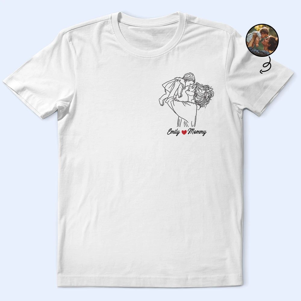 Custom Photo Outline Sketch Family Portrait Since - Personalized T Shirt