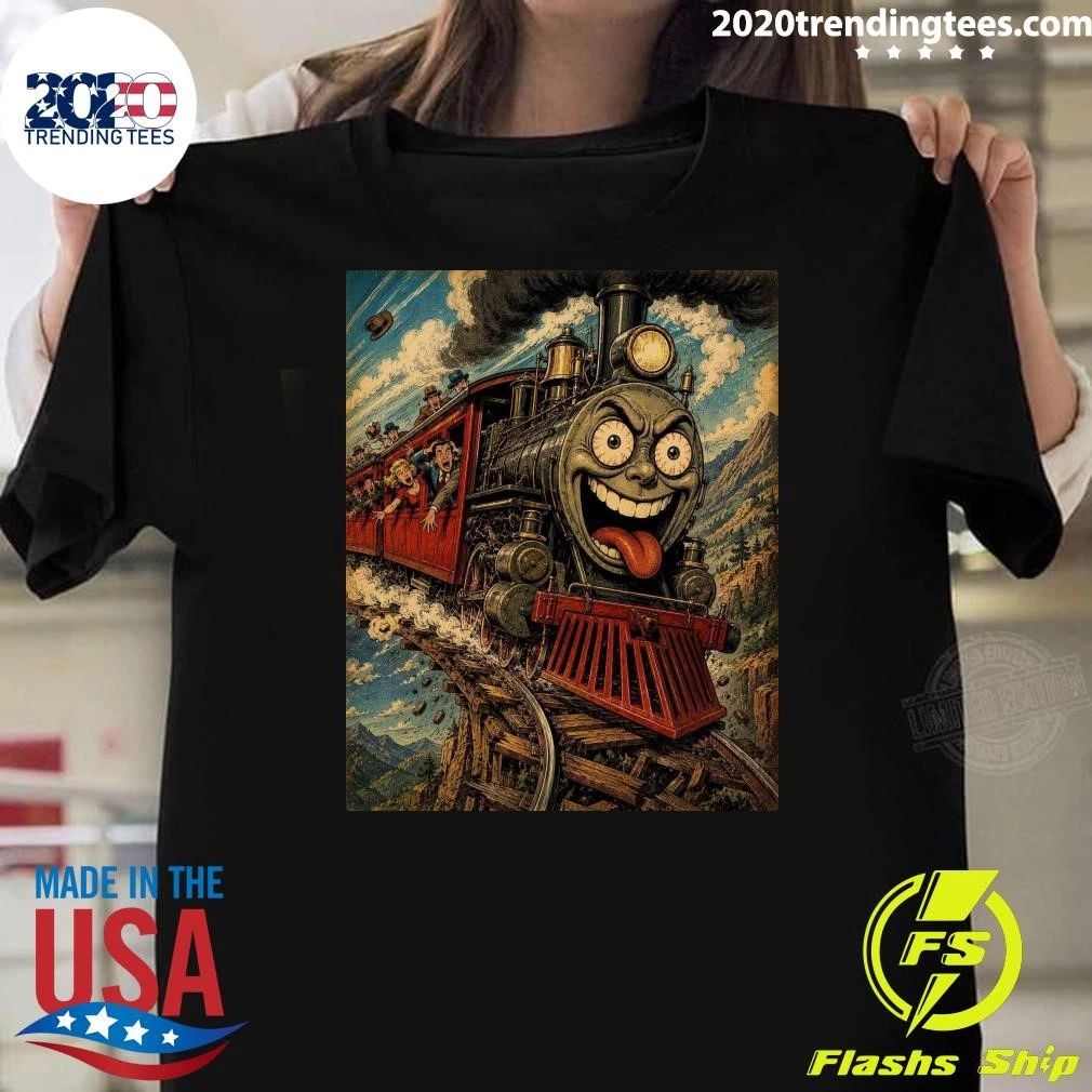 Crazy Steam Locomotive Cartoon Train Mountain Adventure Vintage Retro Shirt