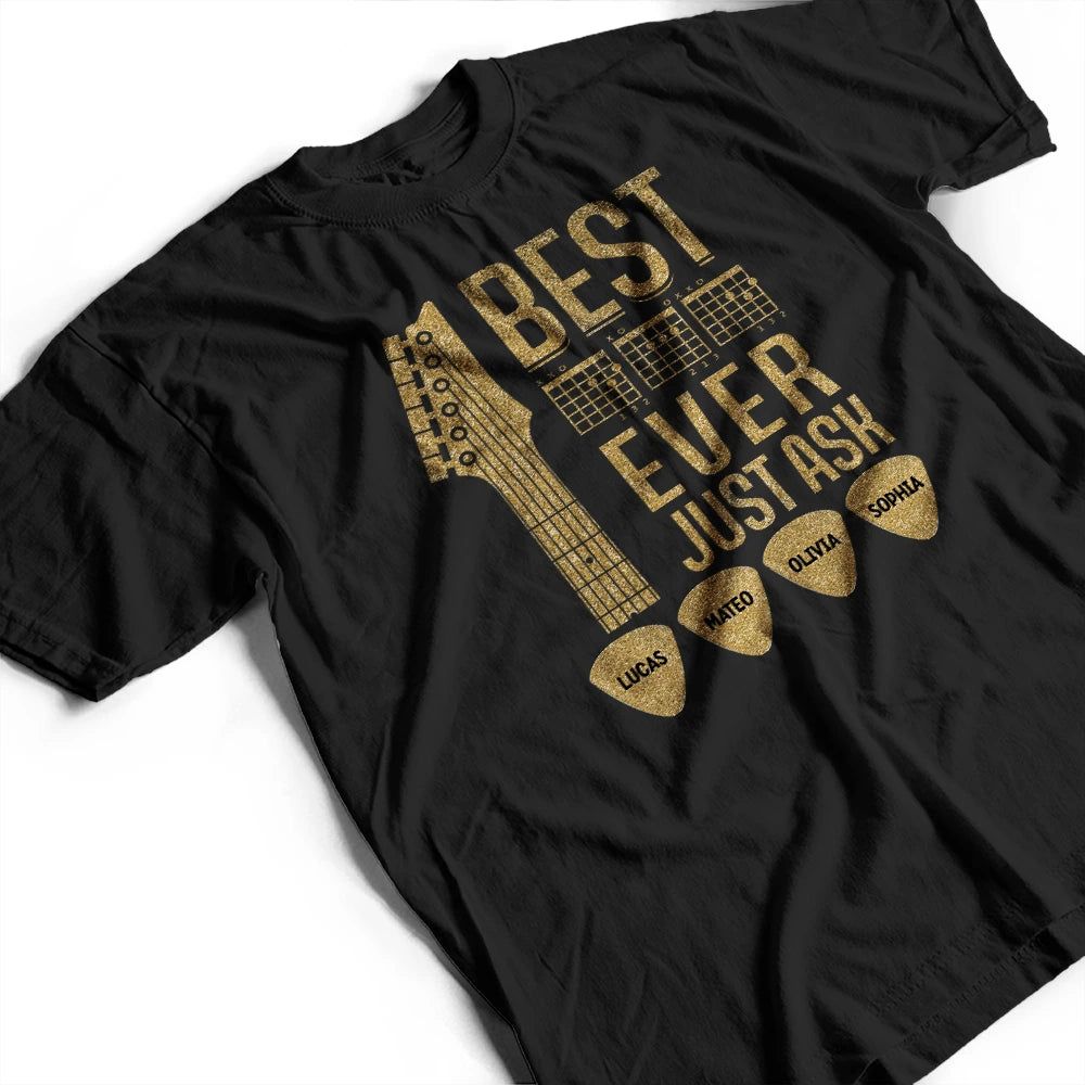 Best Dad Ever Guitar Headstock Custom Kid Names - Personalized T Shirt